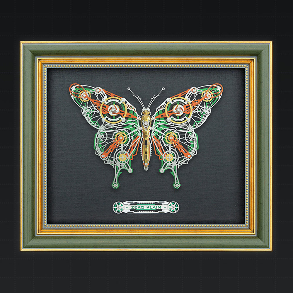 Mechanical Butterfly 3D Metal Puzzle Model Kit with Wooden Frame – DIY Framed Metal Wall Art for Adults