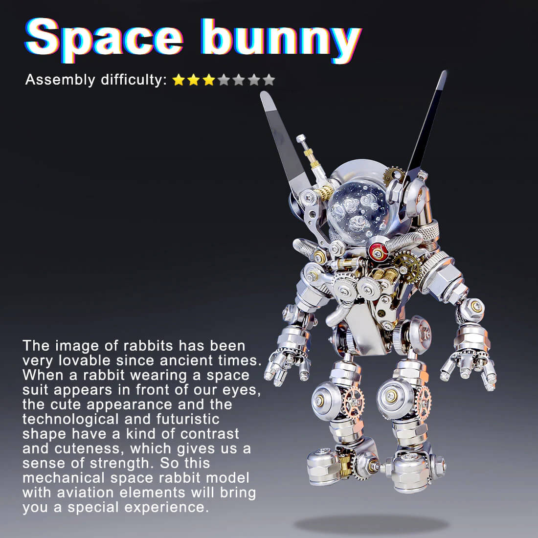 Cyberpunk Mechanical Space Rabbit Astronaut Metal Puzzle Model