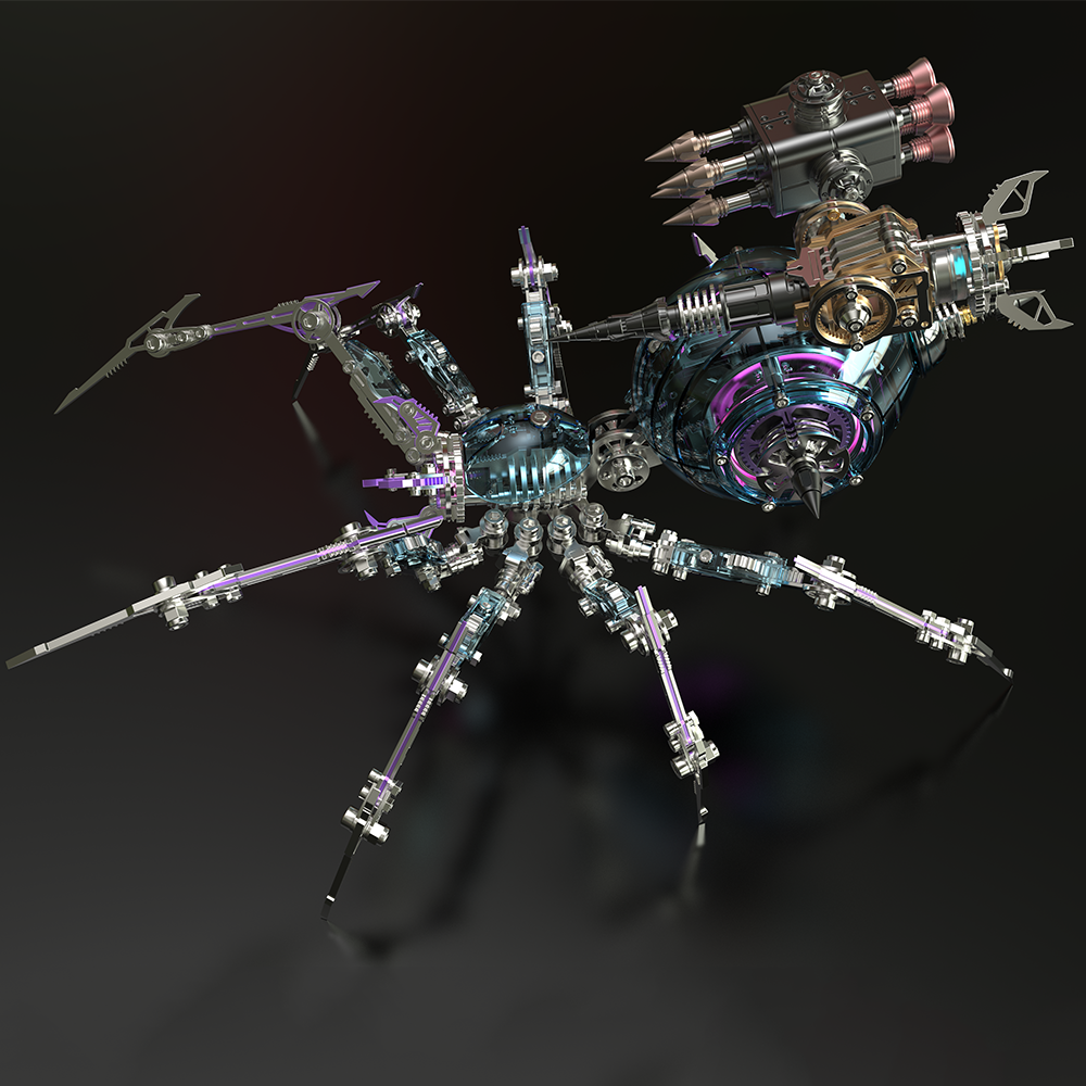 Cyberpunk Metal Mechanical Mecha Blue Battle Spider Model Building Kit for Adults