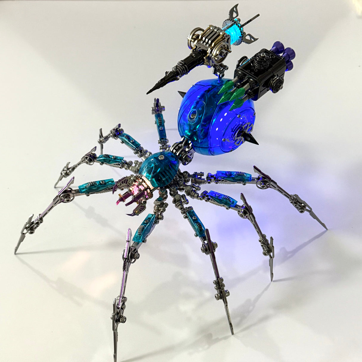 Cyberpunk Metal Mechanical Mecha Blue Battle Spider Model Building Kit for Adults