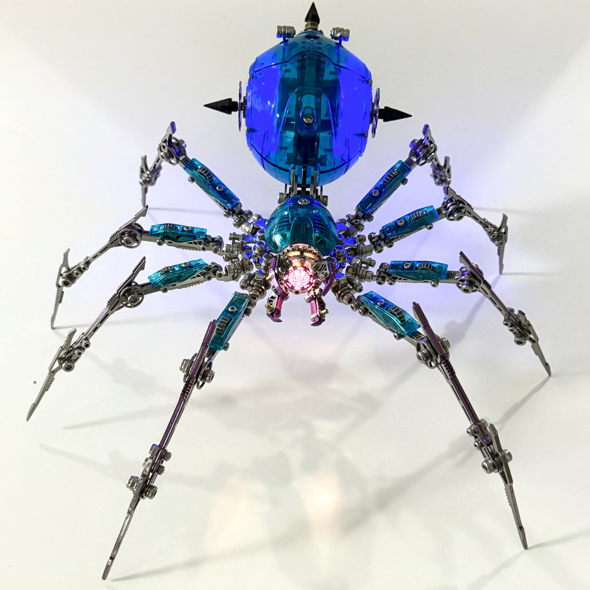 Cyberpunk Metal Mechanical Mecha Blue Battle Spider Model Building Kit for Adults