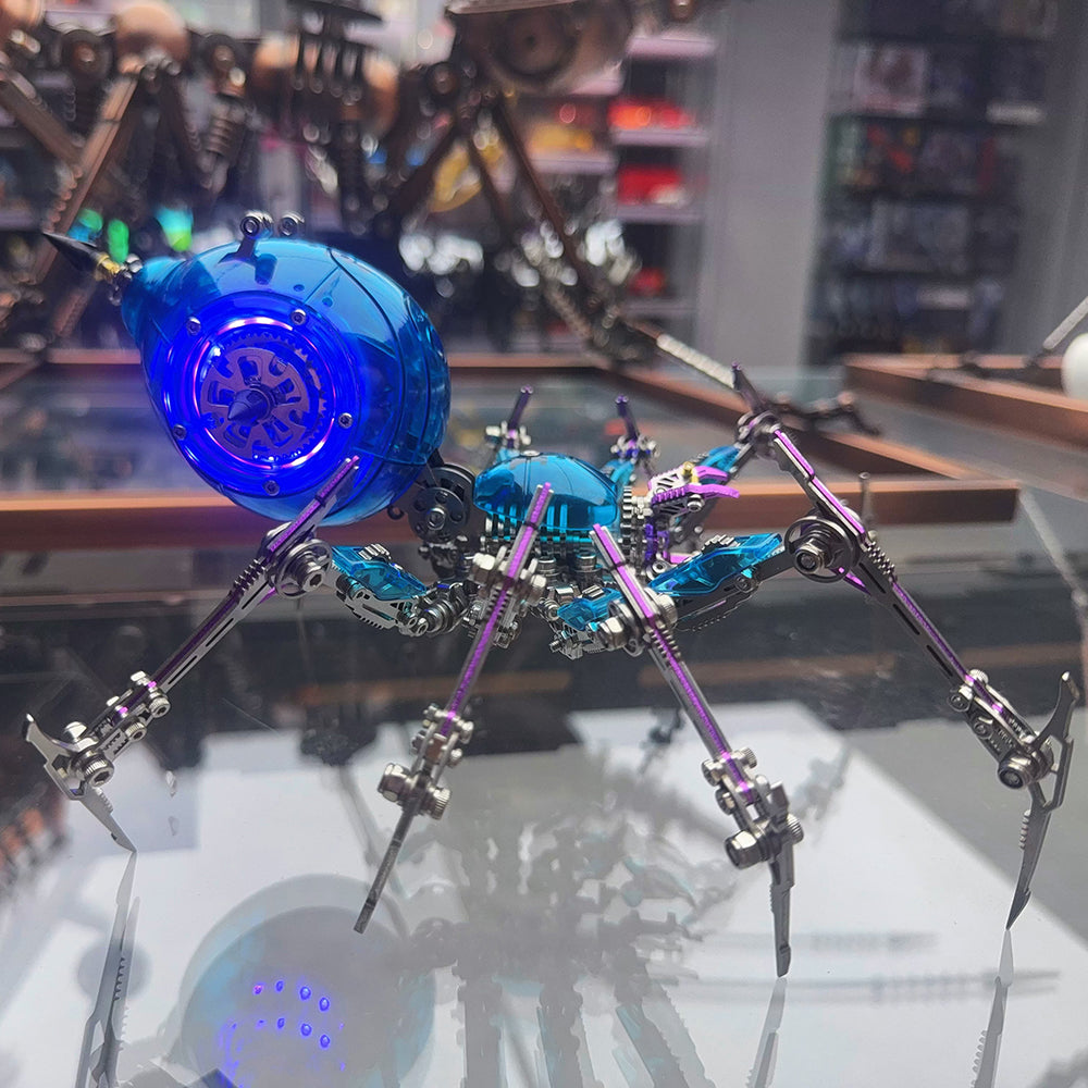 Cyberpunk Metal Mechanical Mecha Blue Battle Spider Model Building Kit for Adults