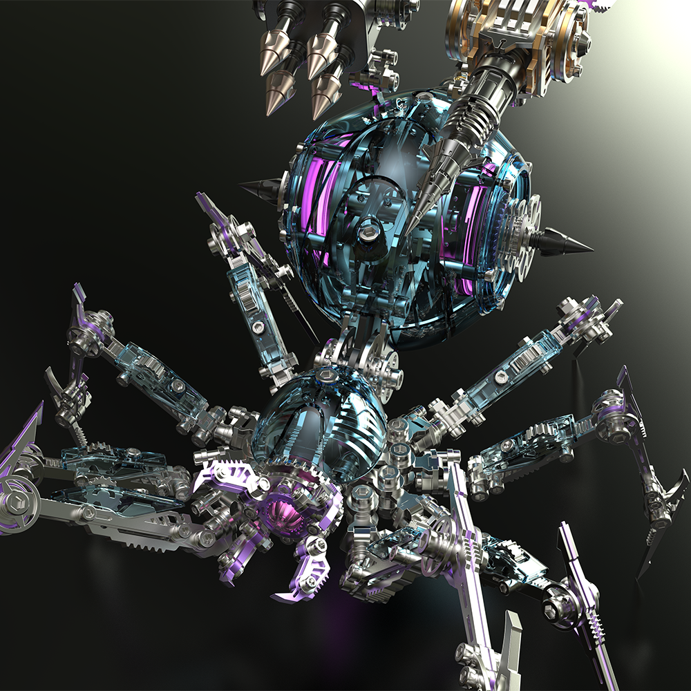 Cyberpunk Metal Mechanical Mecha Blue Battle Spider Model Building Kit for Adults