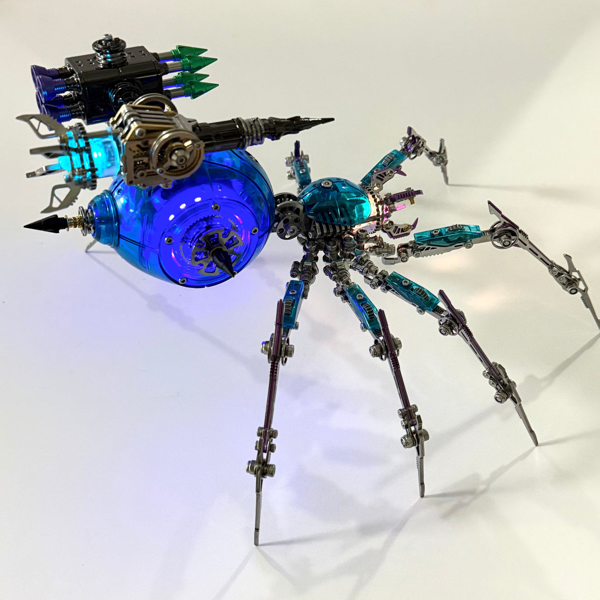 Cyberpunk Metal Mechanical Mecha Blue Battle Spider Model Building Kit for Adults