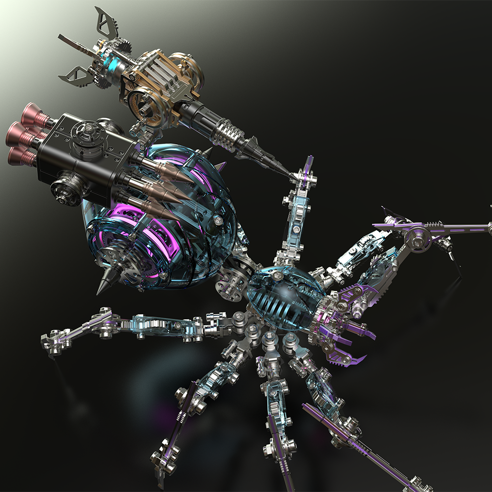 Cyberpunk Metal Mechanical Mecha Blue Battle Spider Model Building Kit for Adults