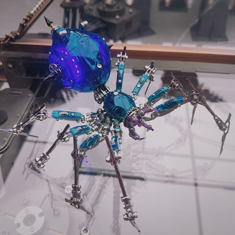 Cyberpunk Metal Mechanical Mecha Blue Battle Spider Model Building Kit for Adults