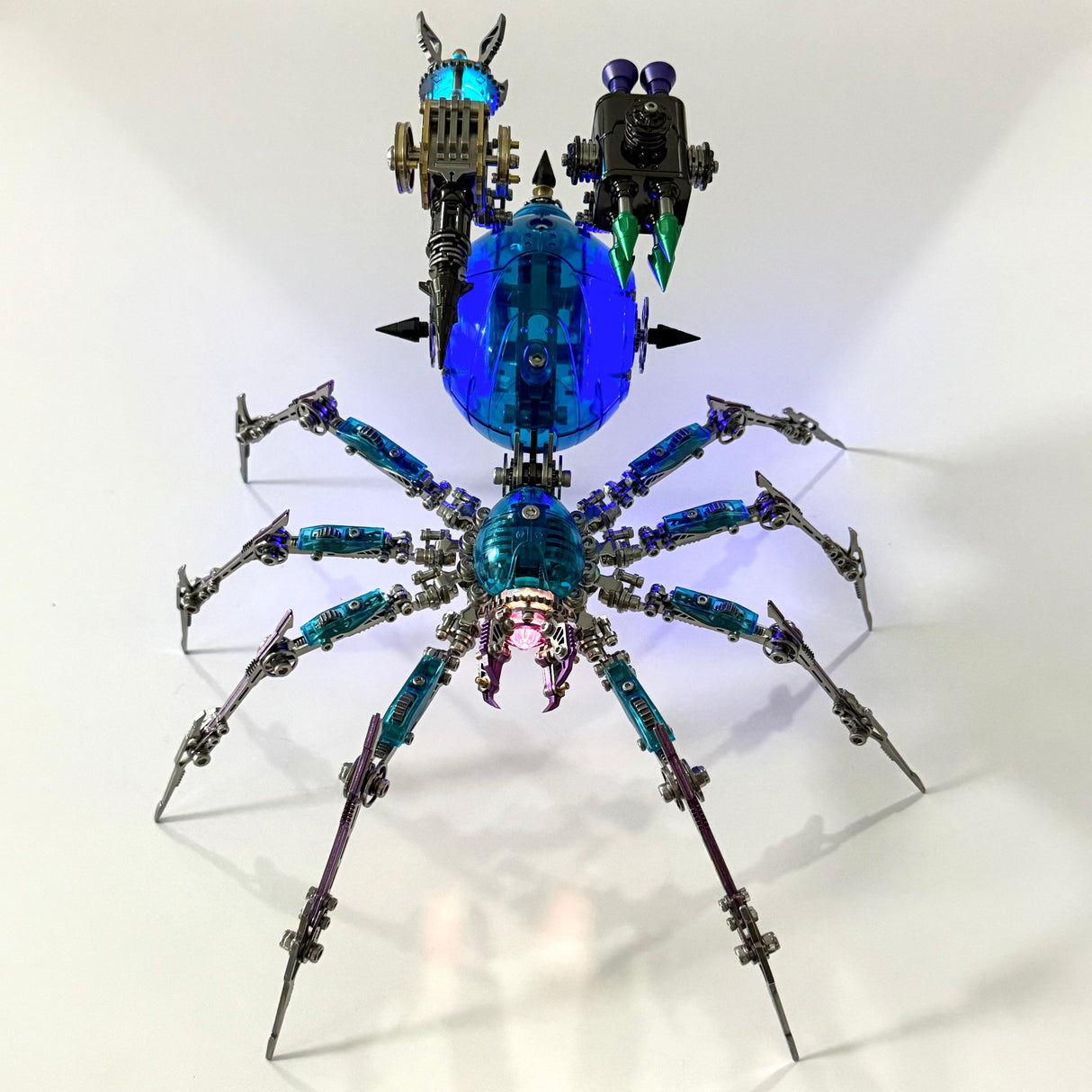Cyberpunk Metal Mechanical Mecha Blue Battle Spider Model Building Kit for Adults