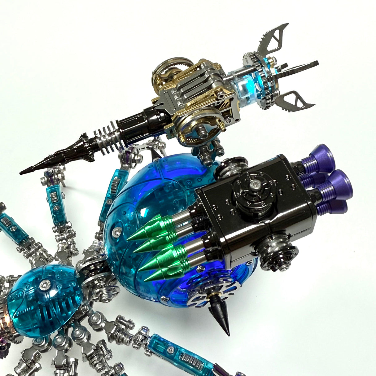 Cyberpunk Metal Mechanical Mecha Blue Battle Spider Model Building Kit for Adults