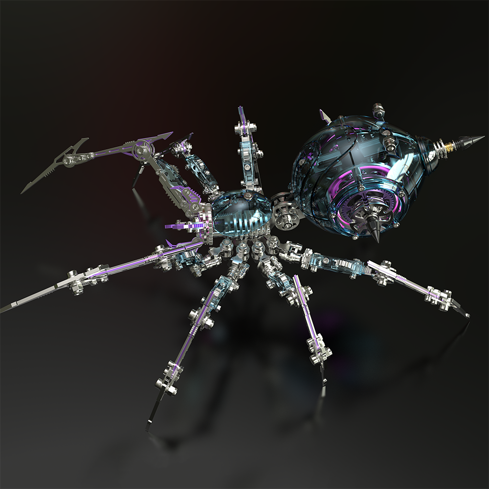 Cyberpunk Metal Mechanical Mecha Blue Battle Spider Model Building Kit for Adults