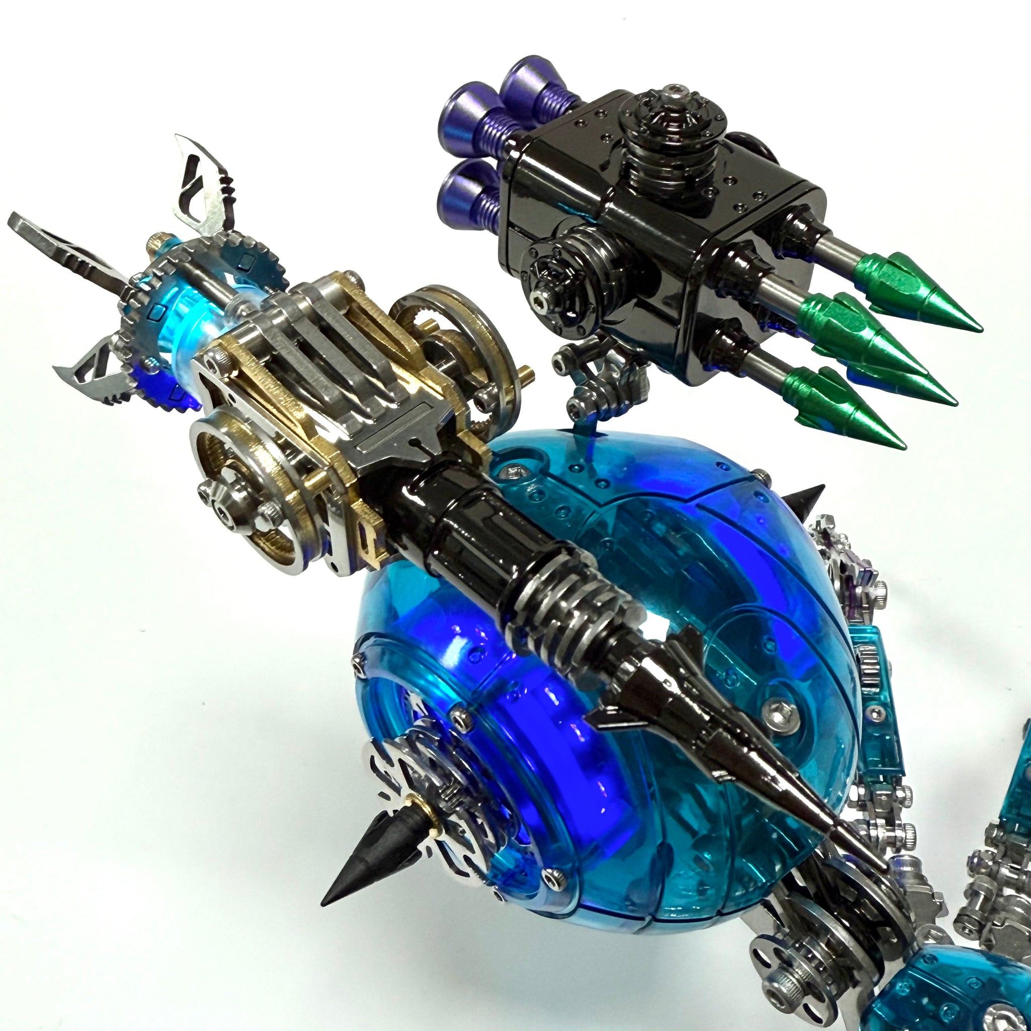 Cyberpunk Metal Mechanical Mecha Blue Battle Spider Model Building Kit for Adults
