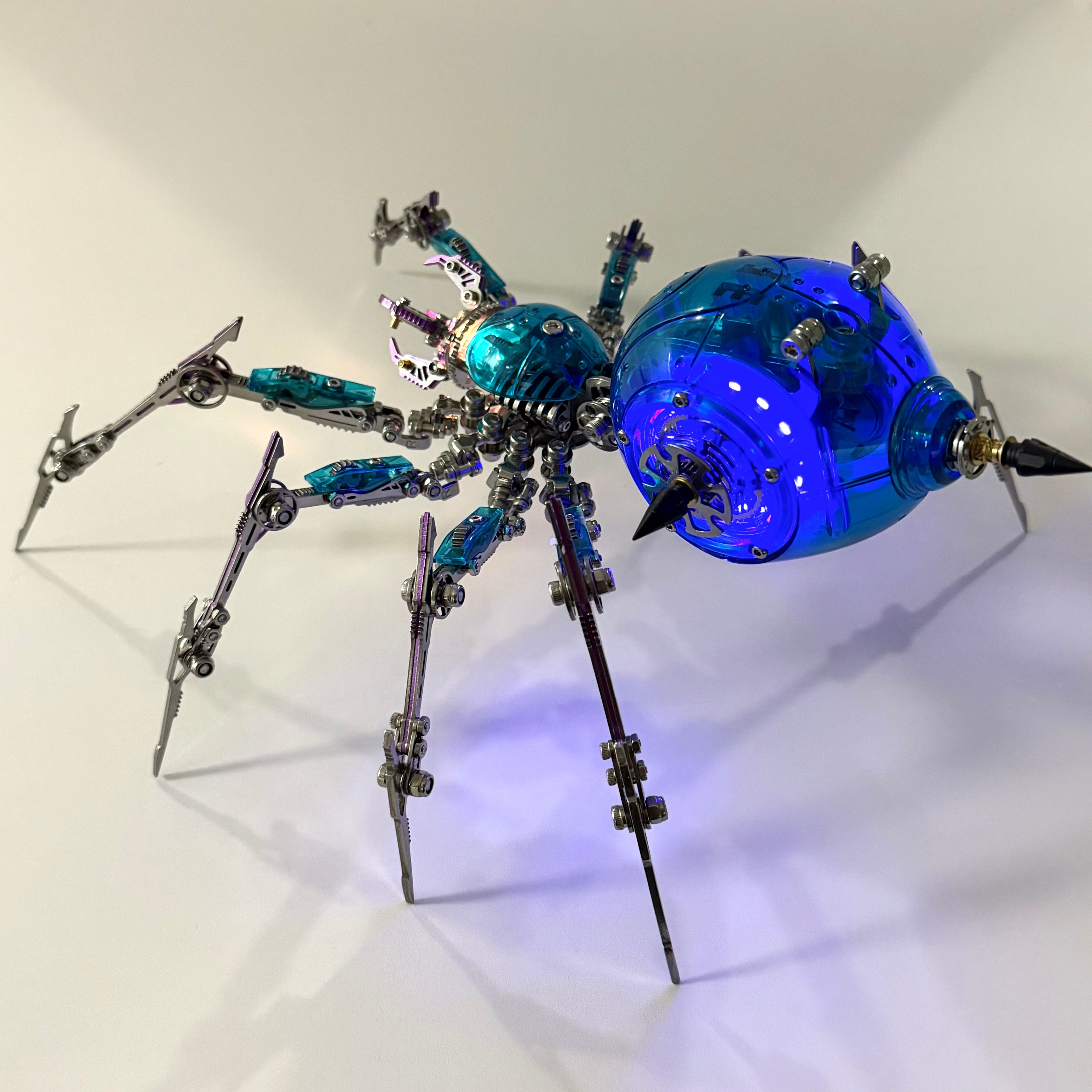 Cyberpunk Metal Mechanical Mecha Blue Battle Spider Model Building Kit for Adults