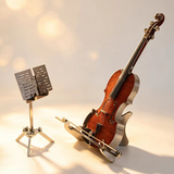 Violin and music stand on a soft background