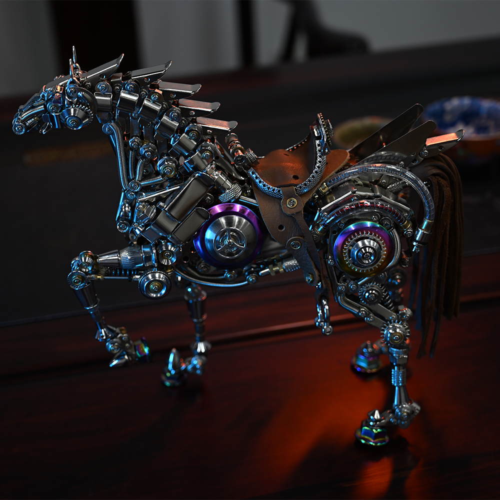 Mechanical Horse 3D Metal Model Puzzle Kit with LED Lights – DIY Steampunk Horse Building Set for Adults