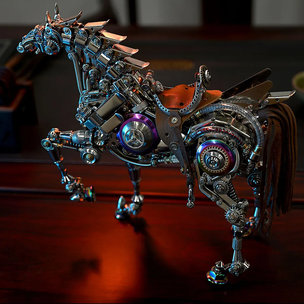 Mechanical Horse 3D Metal Model Puzzle Kit with LED Lights – DIY Steampunk Horse Building Set for Adults