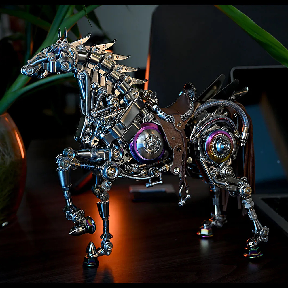 Mechanical Horse 3D Metal Model Puzzle Kit with LED Lights – DIY Steampunk Horse Building Set for Adults