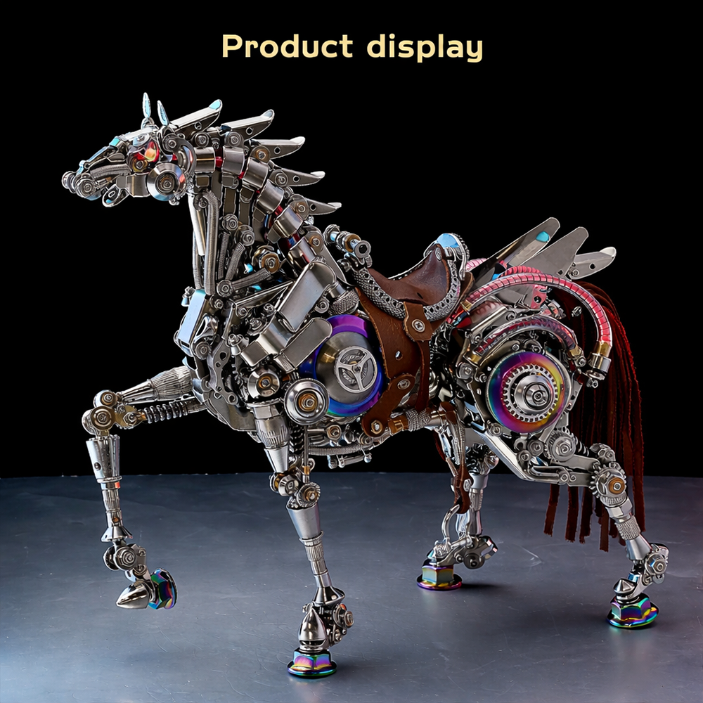 Mechanical Horse 3D Metal Model Puzzle Kit with LED Lights – DIY Steampunk Horse Building Set for Adults