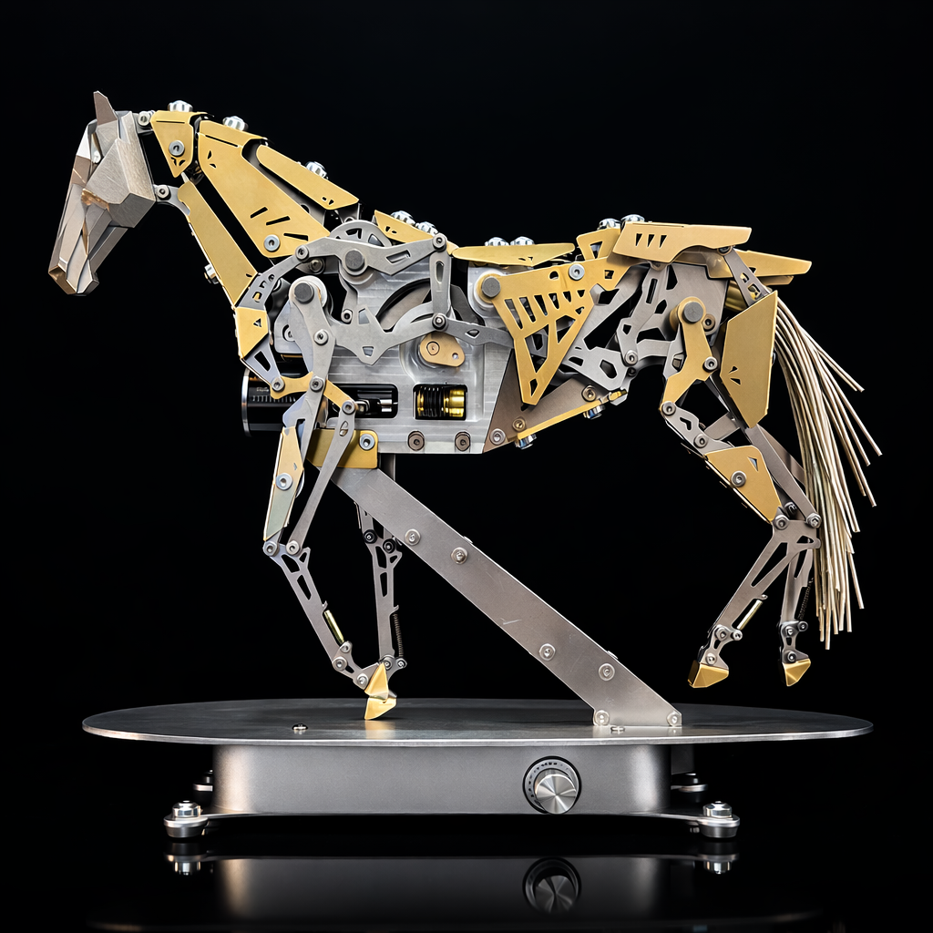 Mechanical horse metal model kit with simulated running motion, steampunk DIY assembly engineering model