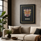 Framed mechanical lion head metal art for wall or tabletop display