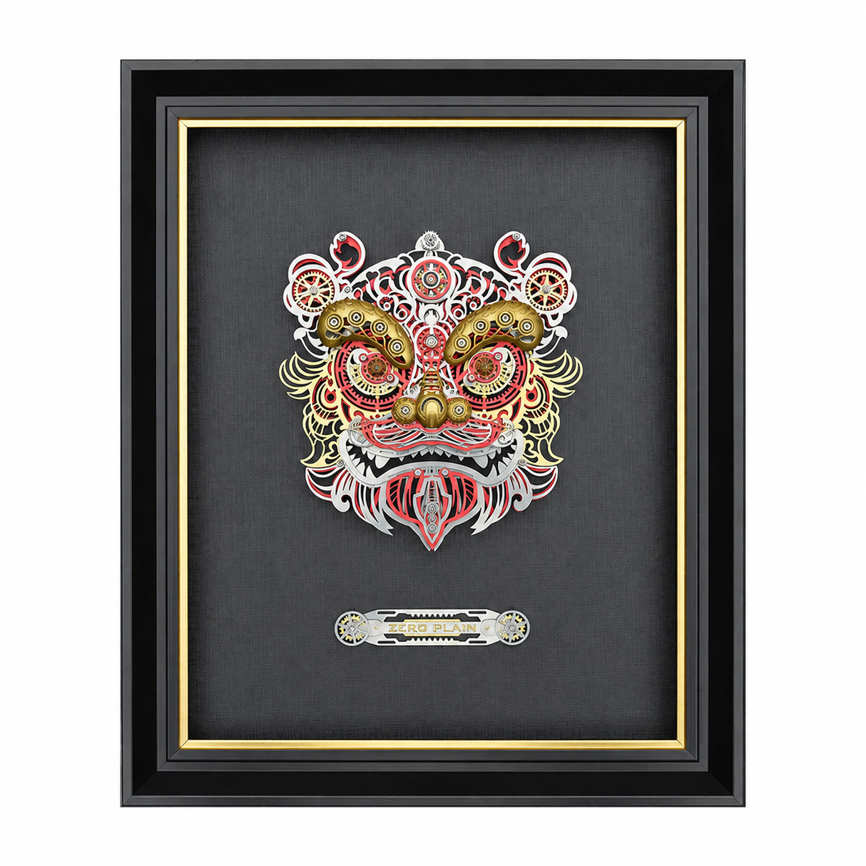 Mechanical lion head 3D metal puzzle model kit with decorative display frame