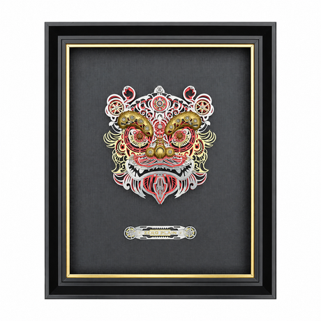 Mechanical lion head 3D metal puzzle model kit with decorative display frame
