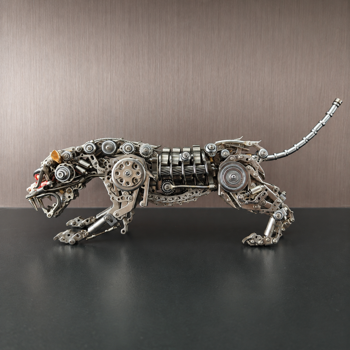 Mechanical Panther Metal Model Kit with LED Lights – Articulated Steampunk Animal Sculpture