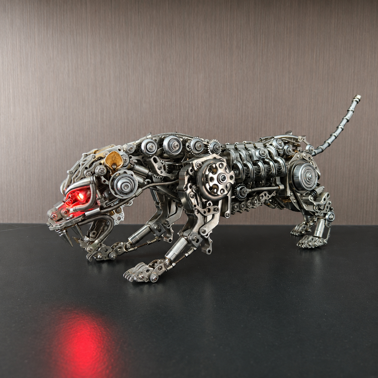 Mechanical Panther Metal Model Kit with LED Lights – Articulated Steampunk Animal Sculpture
