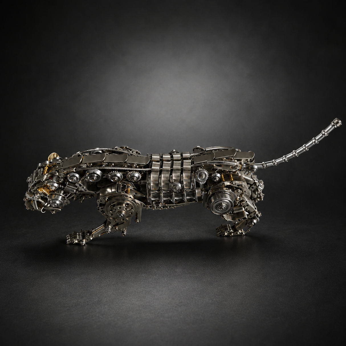 Mechanical Panther Metal Model Kit with LED Lights – Articulated Steampunk Animal Sculpture