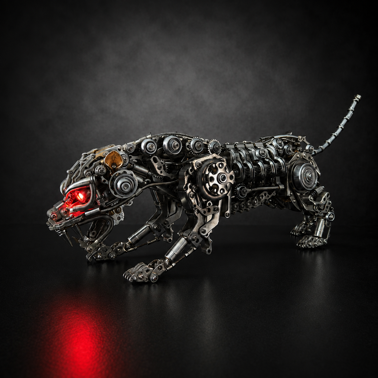 Mechanical Panther Metal Model Kit with LED Lights – Articulated Steampunk Animal Sculpture