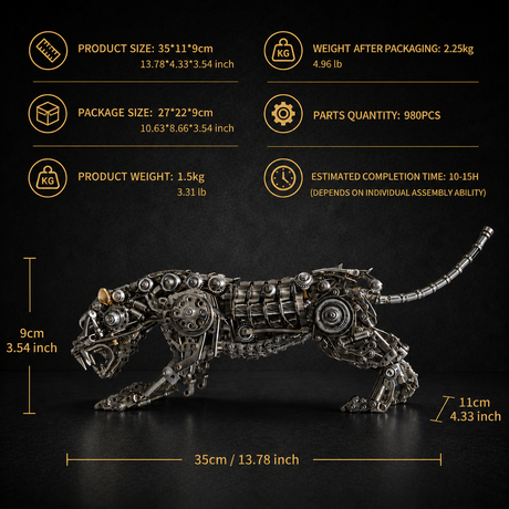 Mechanical panther puzzle kit parts, tools and package contents