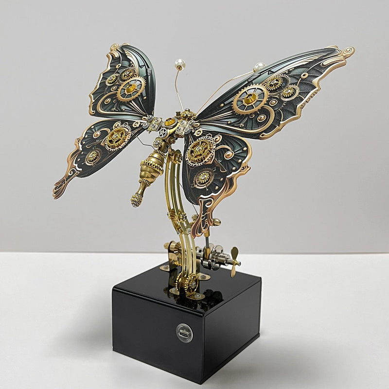 Laad de afbeelding in galerijviewer, Mechanical Steampunk Butterfly Metal Puzzle Model with Music Box
