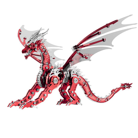 Mechanical winged dragon model with large silver metal wings