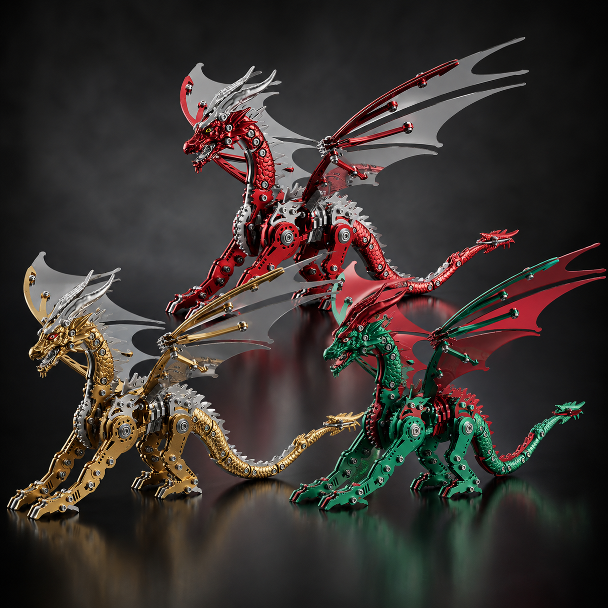 Mechanical winged dragon metal model kit available in three colors