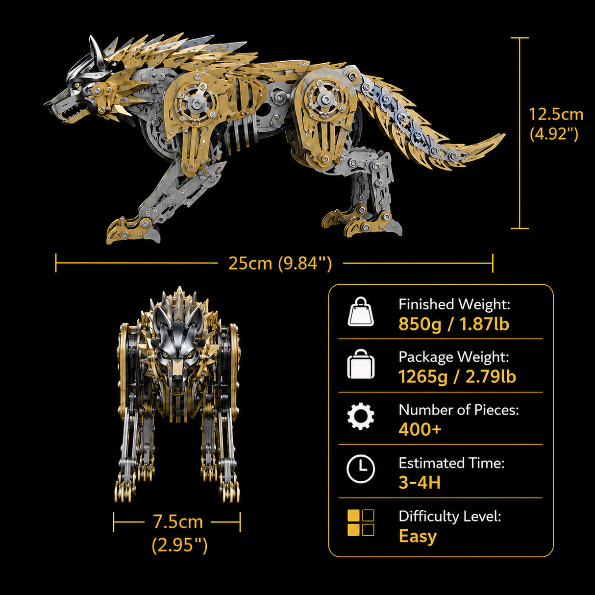 Mechanical Wolf 3D Metal Model Kit DIY Articulated Puzzle for Adults and Kids