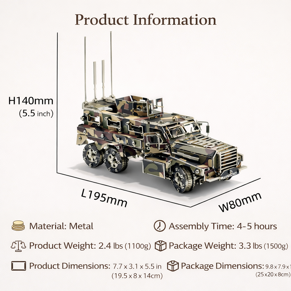 Military Armored Vehicle 3D Metal Model Kit DIY Tactical Truck