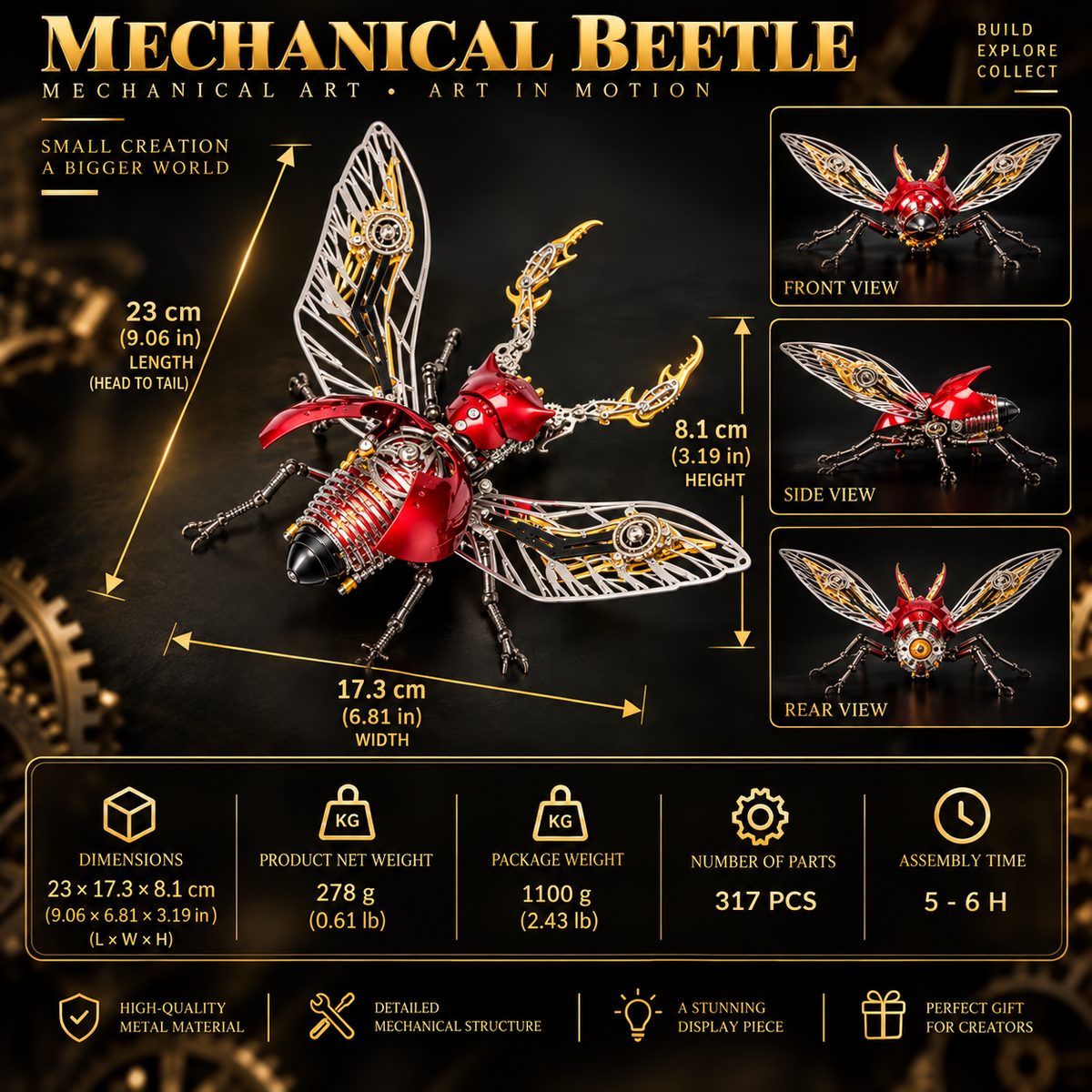 Mechanical Rhinoceros Beetle 3D Metal Model Kit – 317PCS DIY Insect Puzzle