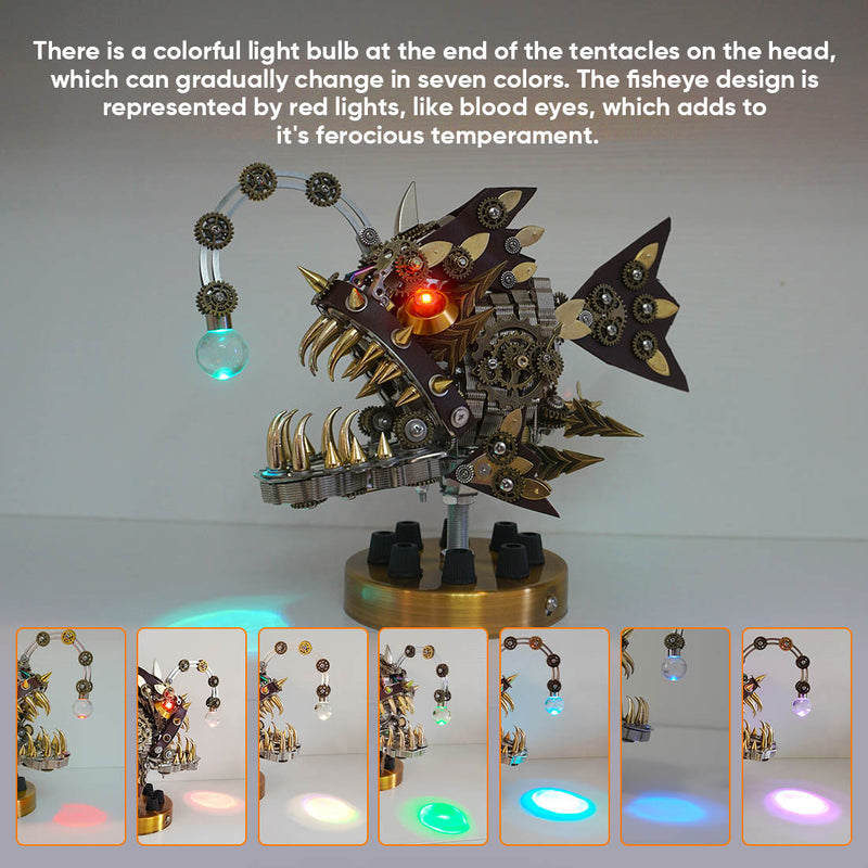 Load image into Gallery viewer, Steampunk Anglerfish 3D Metal Puzzle Model Kit with Base
