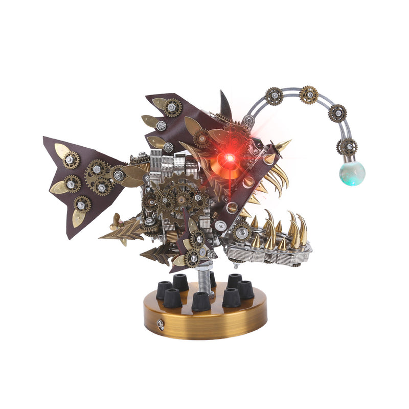Laad de afbeelding in galerijviewer, Steampunk Anglerfish 3D Metal Puzzle Model Kit with Base
