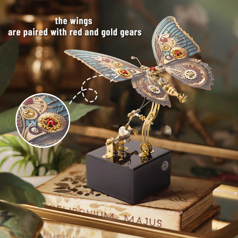 Laad de afbeelding in galerijviewer, Steampunk Butterfly Mechanical 3D Metal Puzzle Model with Music Box for Gifts and Decor
