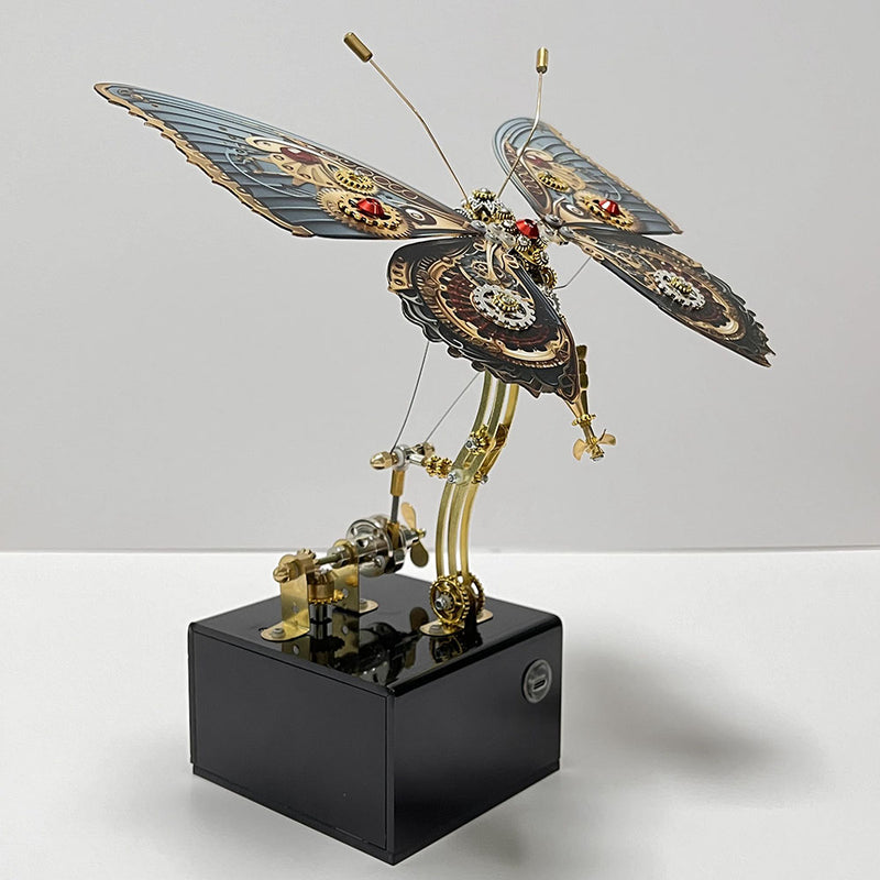 Laden Sie das Bild in Galerie -Viewer, {Steampunk Butterfly Mechanical 3D Metal Puzzle Model with Music Box for Gifts and Decor
