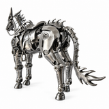 Detailed mechanical horse structure with articulated joints and precision metal components