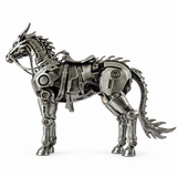 Steampunk mechanical horse and carriage model with industrial metal details and vintage-inspired design