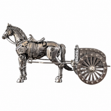 Mechanical horse and carriage 3D metal model kit with detailed saddle, harness and spoked wheels