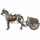 Mechanical horse model kit with a detailed two-wheel metal carriage and industrial design