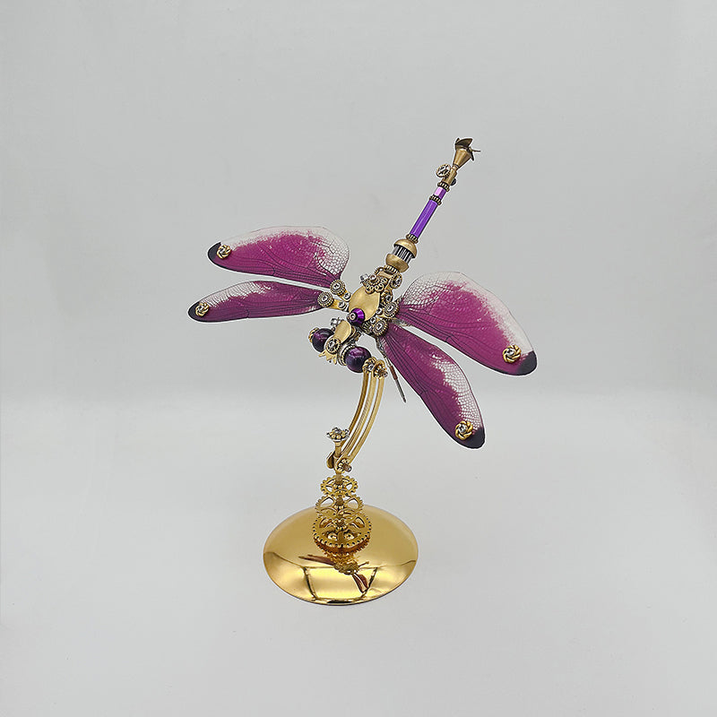Laad de afbeelding in galerijviewer, steampunk purple-red dragonfly metal puzzle model kit
