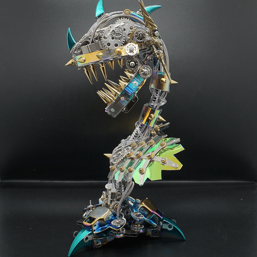 Steampunk Realistic Cannibal Flower with open mouth metal puzzle model