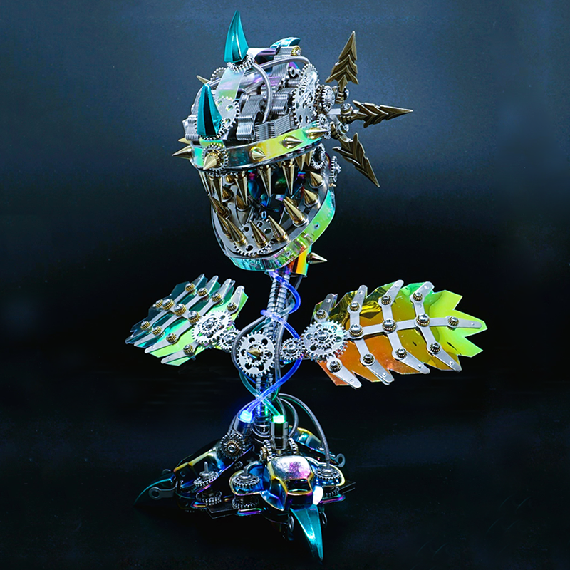 Steampunk Realistic Cannibal Flower with open mouth metal puzzle