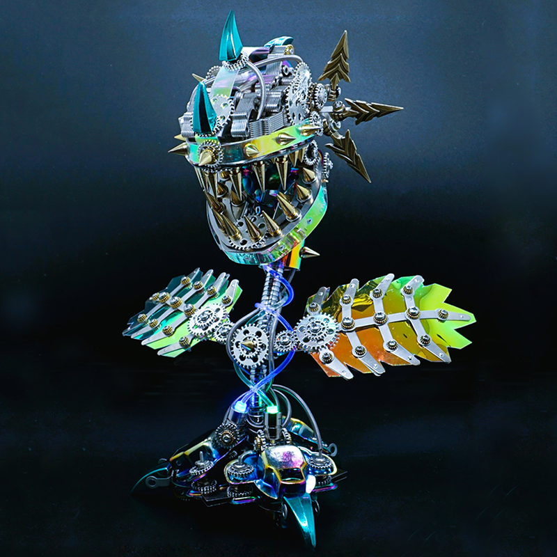 Laad de afbeelding in galerijviewer, Steampunk Realistic Cannibal Flower with open mouth metal puzzle model
