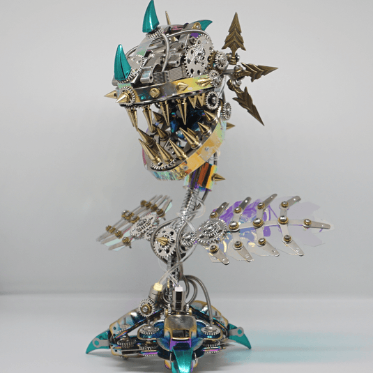 Steampunk Realistic Cannibal Flower with open mouth metal puzzle model