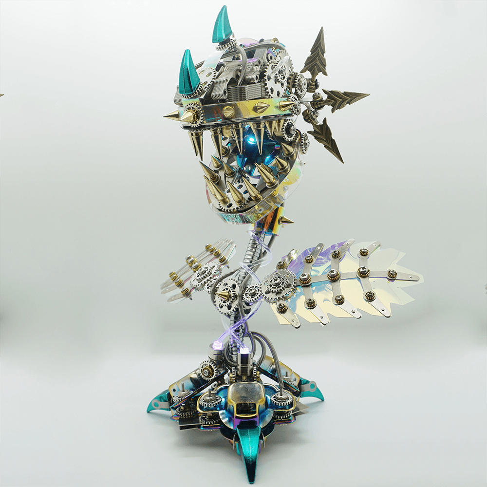 Steampunk Realistic Cannibal Flower with open mouth metal puzzle