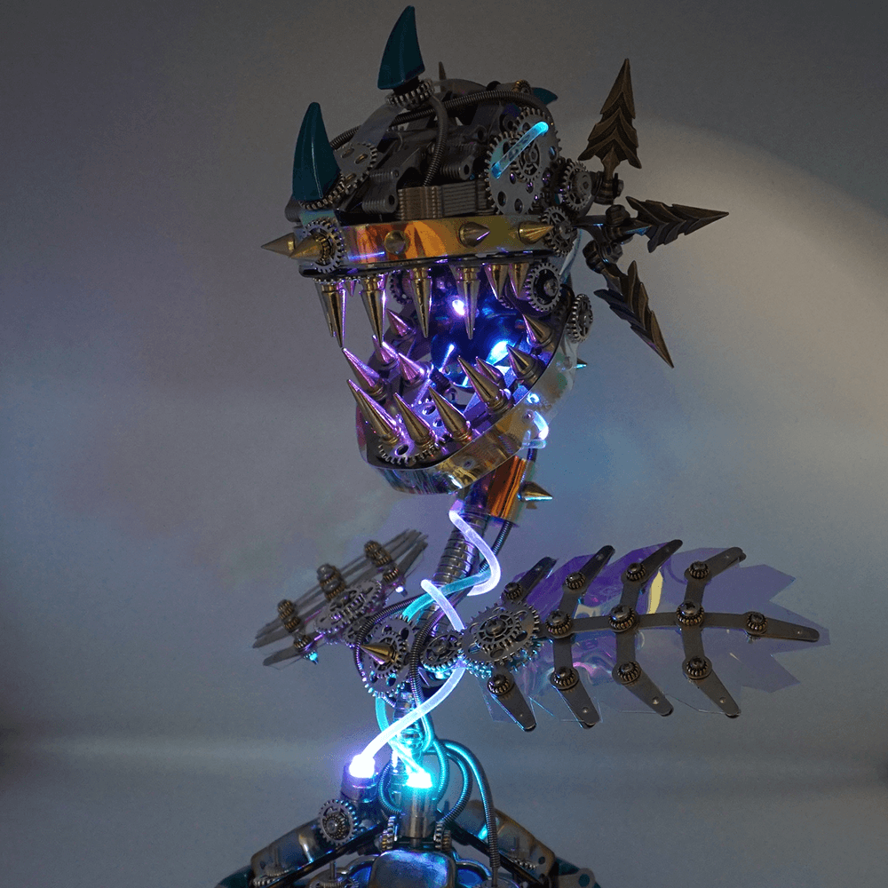 Steampunk Realistic Cannibal Flower with open mouth metal puzzle